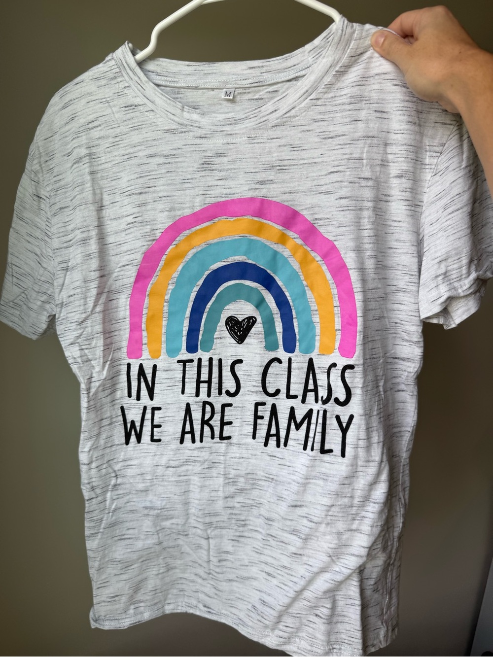 White Heather Tee with Colorful Rainbow Graphic